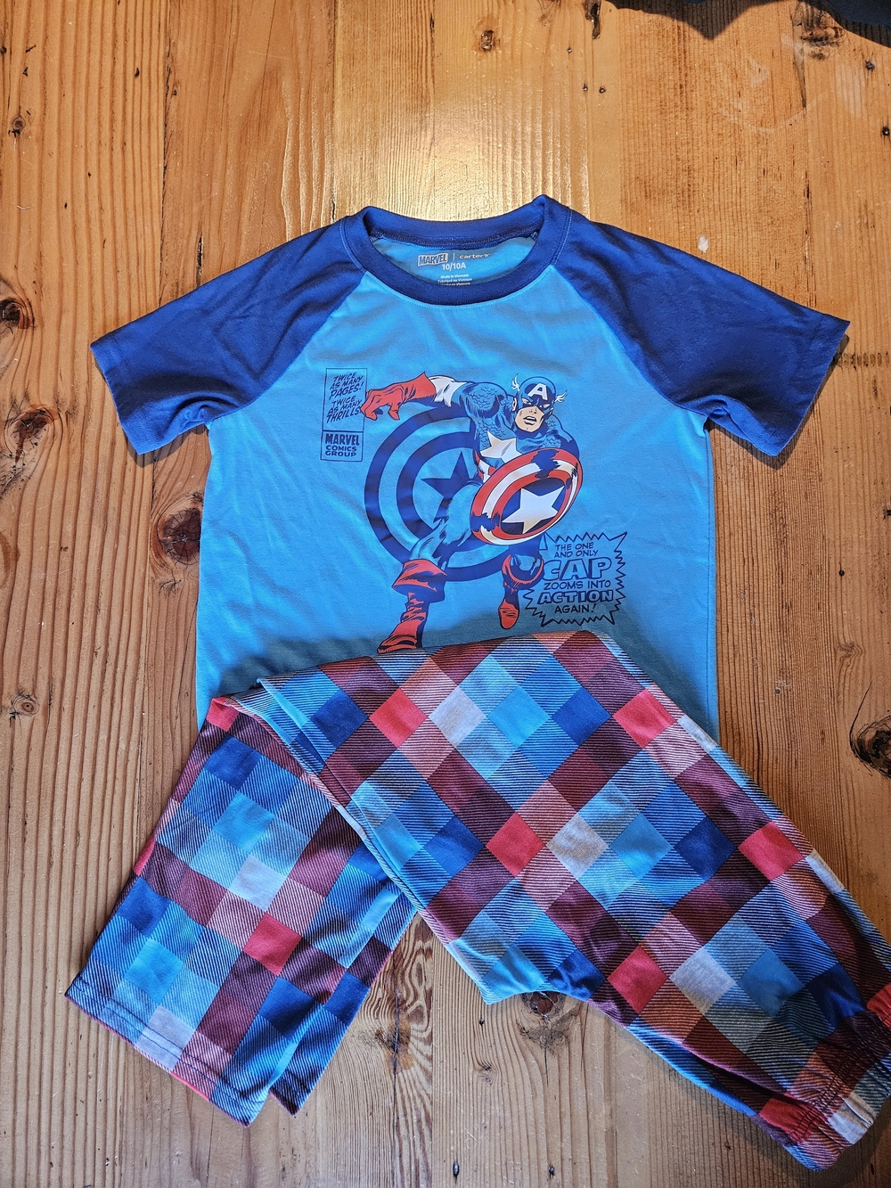 Carters Marvel Captain America Blue Pajama Set with Plaid Pants